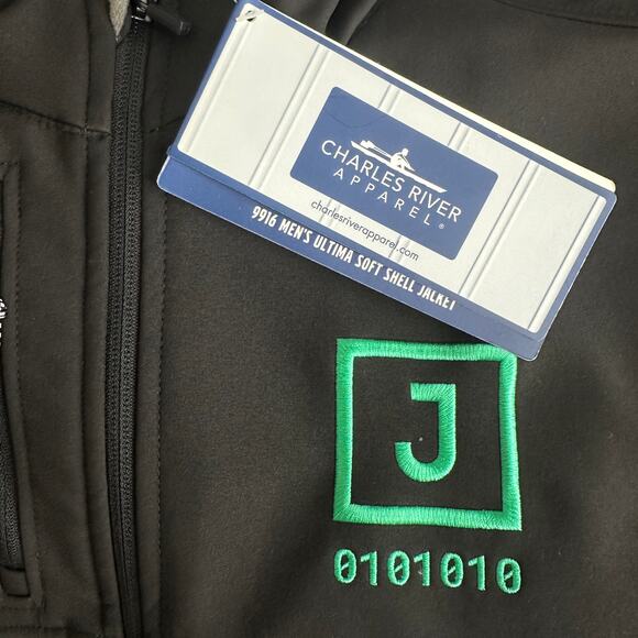 J 0101010 Binary Coding Embroidered Zip Front Jacket Mens Sz Small Black Green - Picture 5 of 7